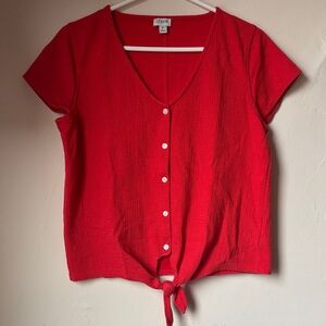 J. Crew Red Button-Down Tie-Front Top